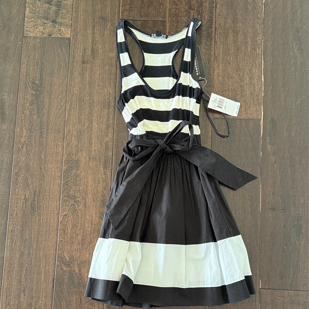 NWT Y2K Rampage Black and White Striped Tie Waist Racerback Dress